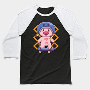 Skateboarding Pig On Skateboard Design Baseball T-Shirt